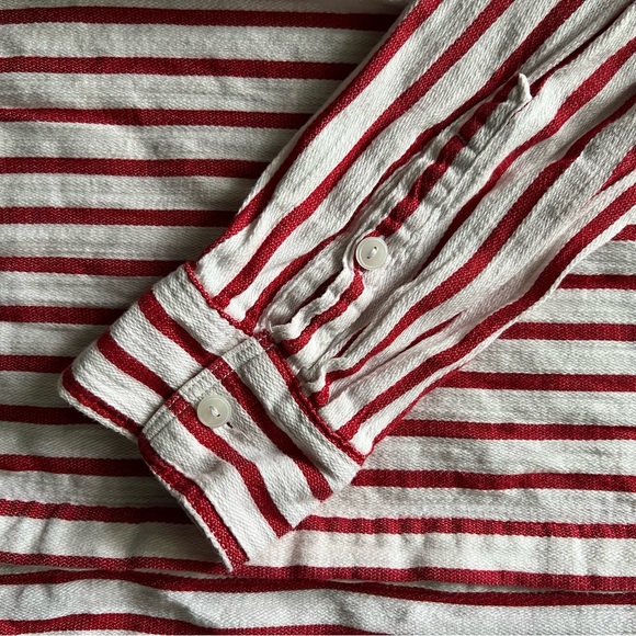 Red White striped Liz Claiborne long sleeve cotton button up top M - Picture 4 of 7
